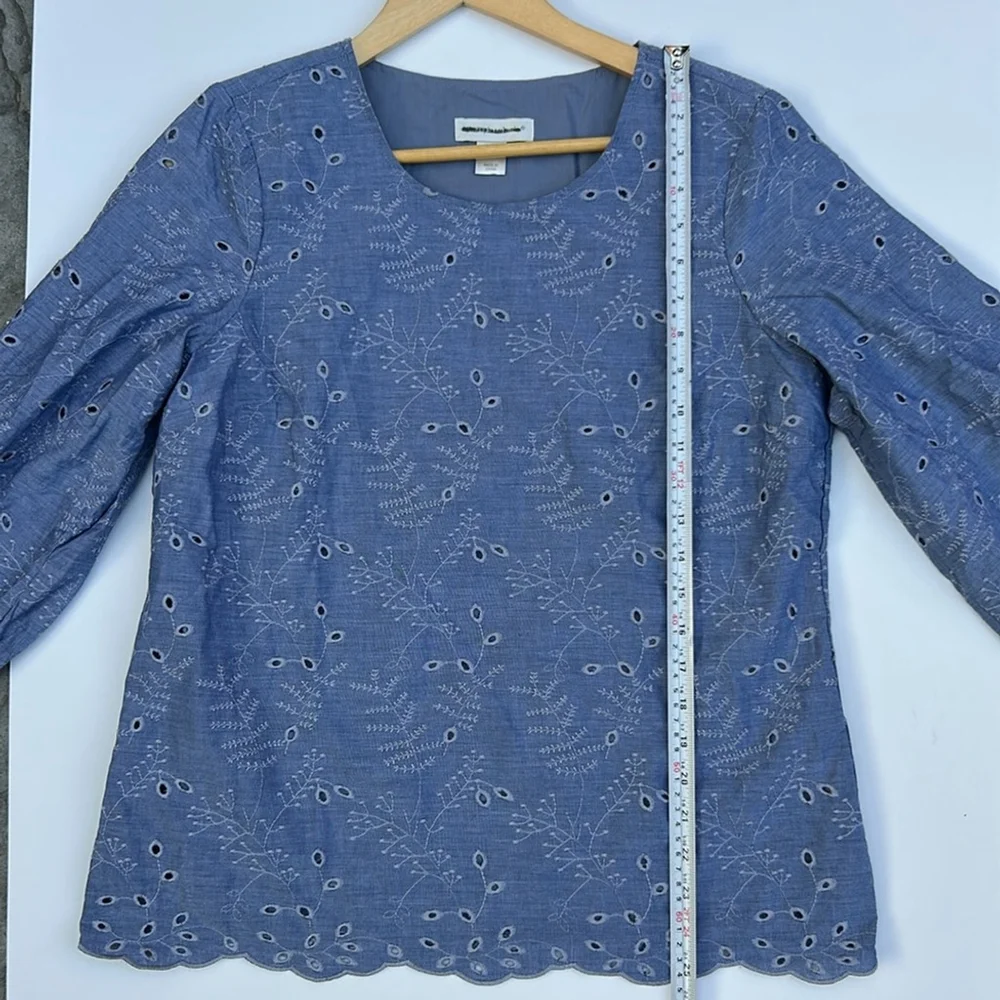 Christopher& banks Blue Eyelet Women's Top blouse cotton small - Picture 6 of 8